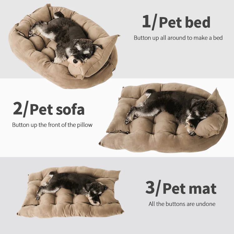 3-in-1 Multifunction Dog And Cat Bed Soft Cotton Convertible Pet Mat Brown